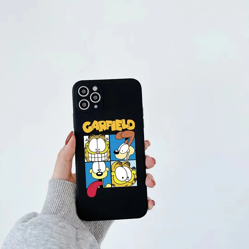 

Cartoon Garfields black matte phone case for iphone 11 13 13pro 12 14 14PRO X XS Max XR 7 8 Plus 13 14plus label soft TPU Cover