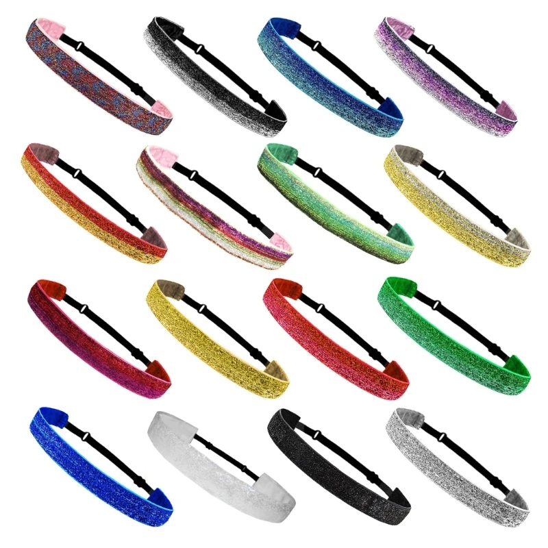 

Glitter Elastic Headbands Girl Adjustable Non-Slip Stretch Headband Hair Bands