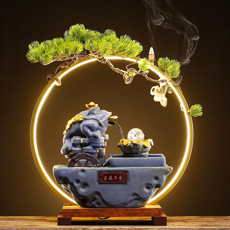 

Creative Zhaocai Jintoad Circulating Water Ceramic Decoration Crystal Ball Luminous Home Living Room Office Desktop Gift Zen