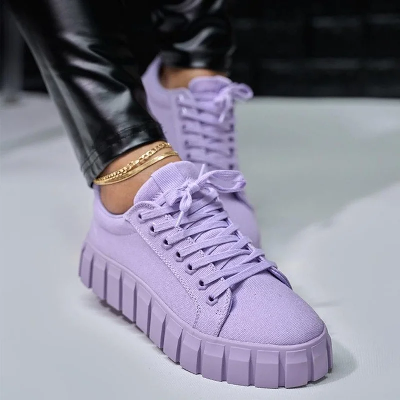 

Women Canvas Shoes Platform Sneakers Solid Color Lace Up Thick-soled Casual Shoes Designer Shoes Tenis Feminino Zapatos De Mujer
