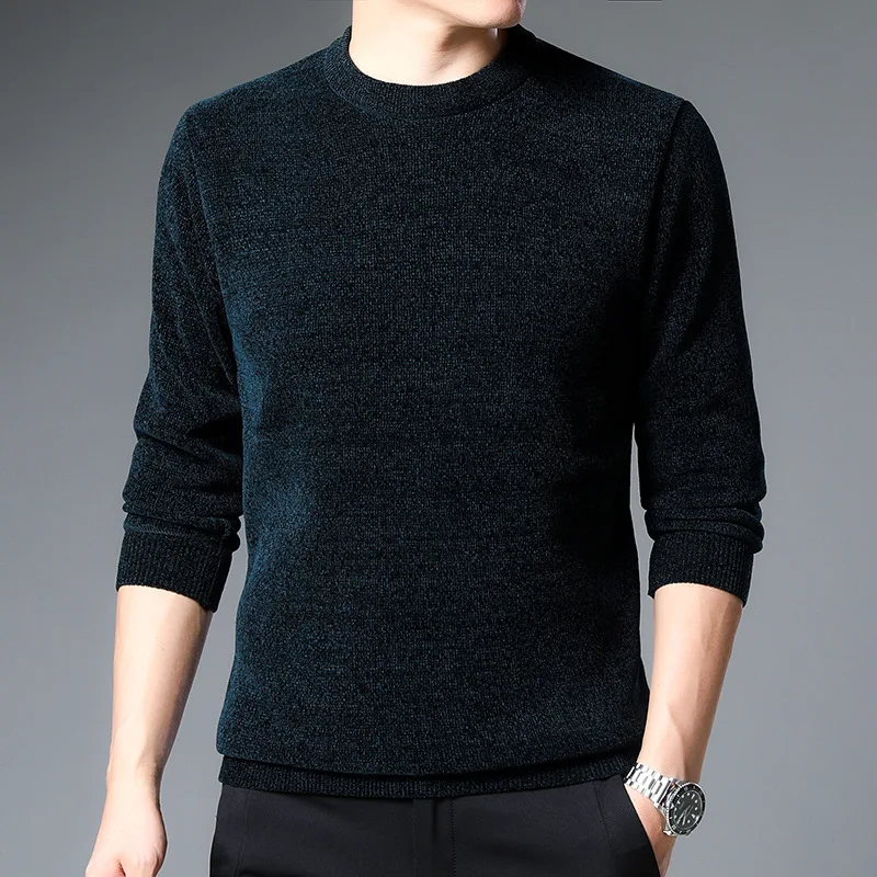 Autumn and Winter New Half Men's High Neck Sweater with Plush and Thickened Solid Color Fashion Mens Fashion Warm Top Underlay