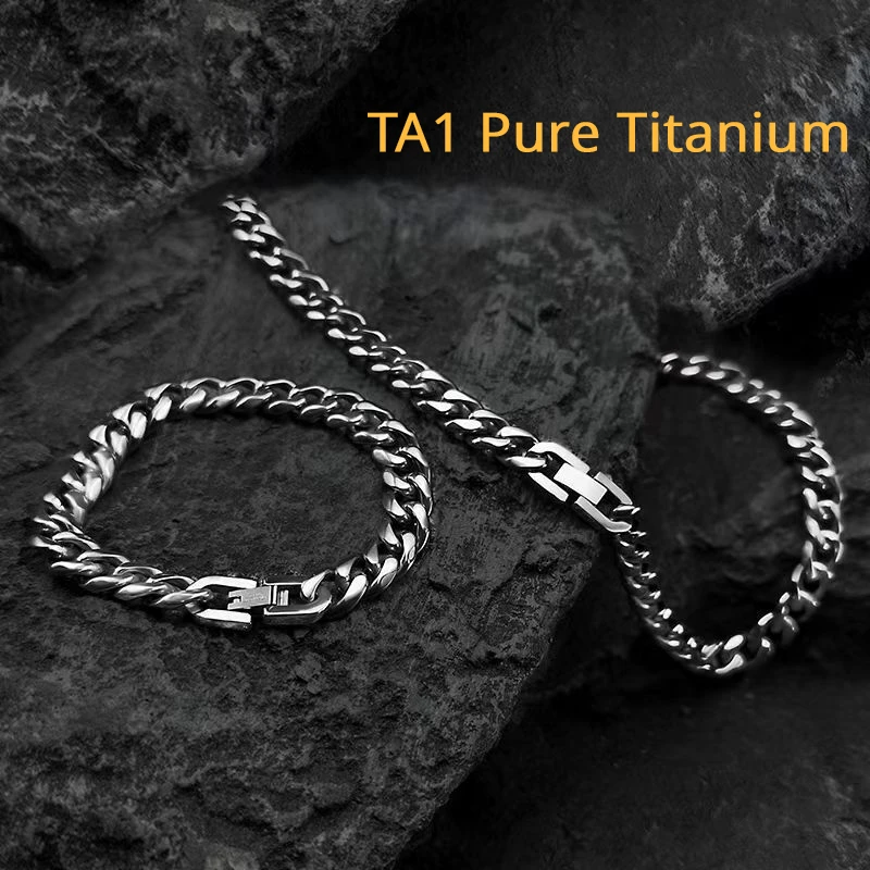 

Ultra Light TA1 Ti Pure Titanium 10.5mm Cuban Link Chain Necklace Bracelet for Men Women Smooth Surface Thickened Titanium Chain