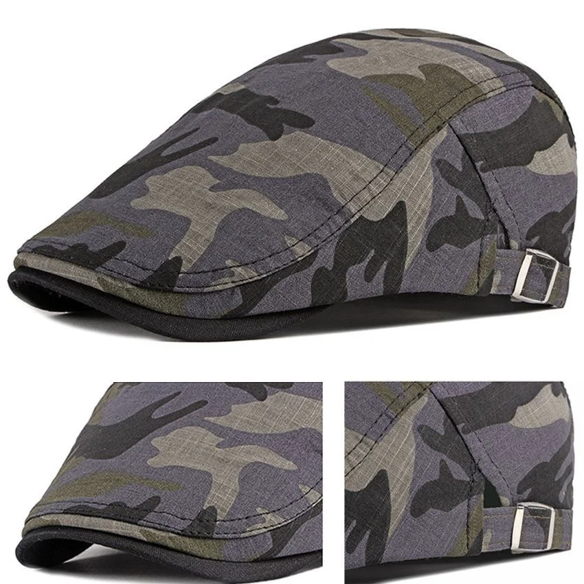 

Spring Summer Mens Camouflage Berets Newsboy Flat Cap Cotton Peaked Cap Duckbill Cap Cabbie Driving Hat Casquette