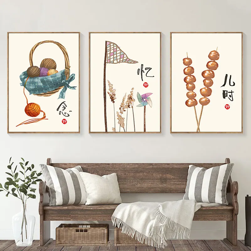 

Modern Chinese Style Life and Food Canvas Art Painting Print Character Wall Decorative Poster for Living Room Kitchen Home Decor