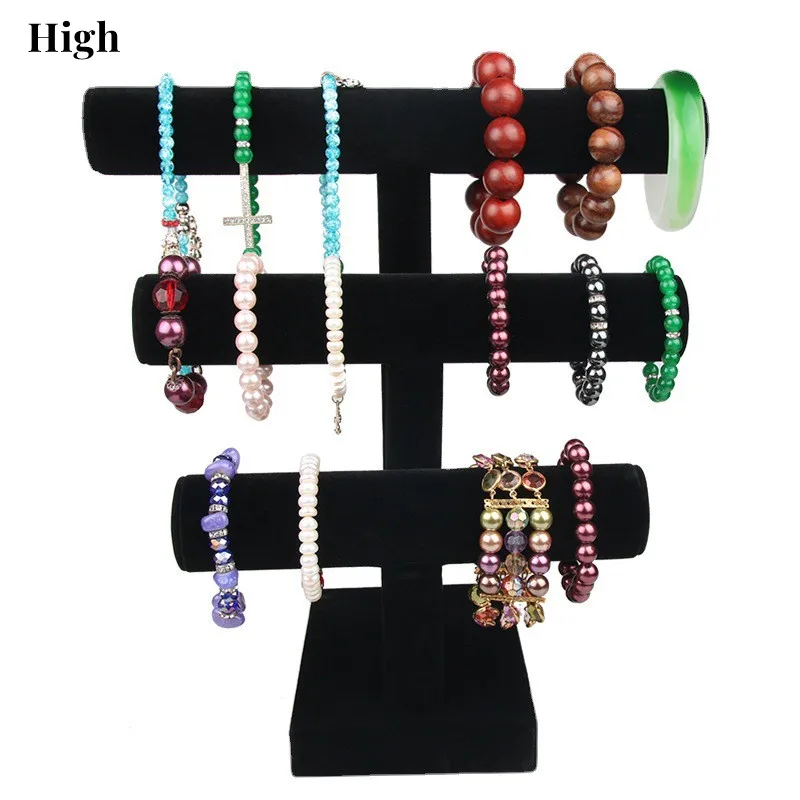 

3 Tier Bracelet Holder,Bracelet Display Stand,Black Velvet Jewelry Organizer Displays for Necklace Scrunchies Watches Hair Ties