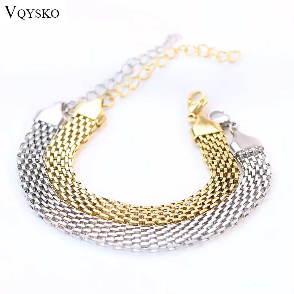 

VQYSKO Openwork Mesh Twist Wide Braided Bracelet Mesh Charm Wire Twisted Adjustable Stacking Bracelet Unisex