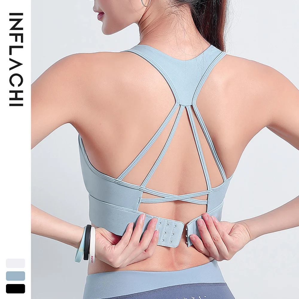 

Women Sports Bra Workout Crop Tops Cross Back Strappy Breathable Shockproof Gym Bra Ladies Sexy Fitness Top