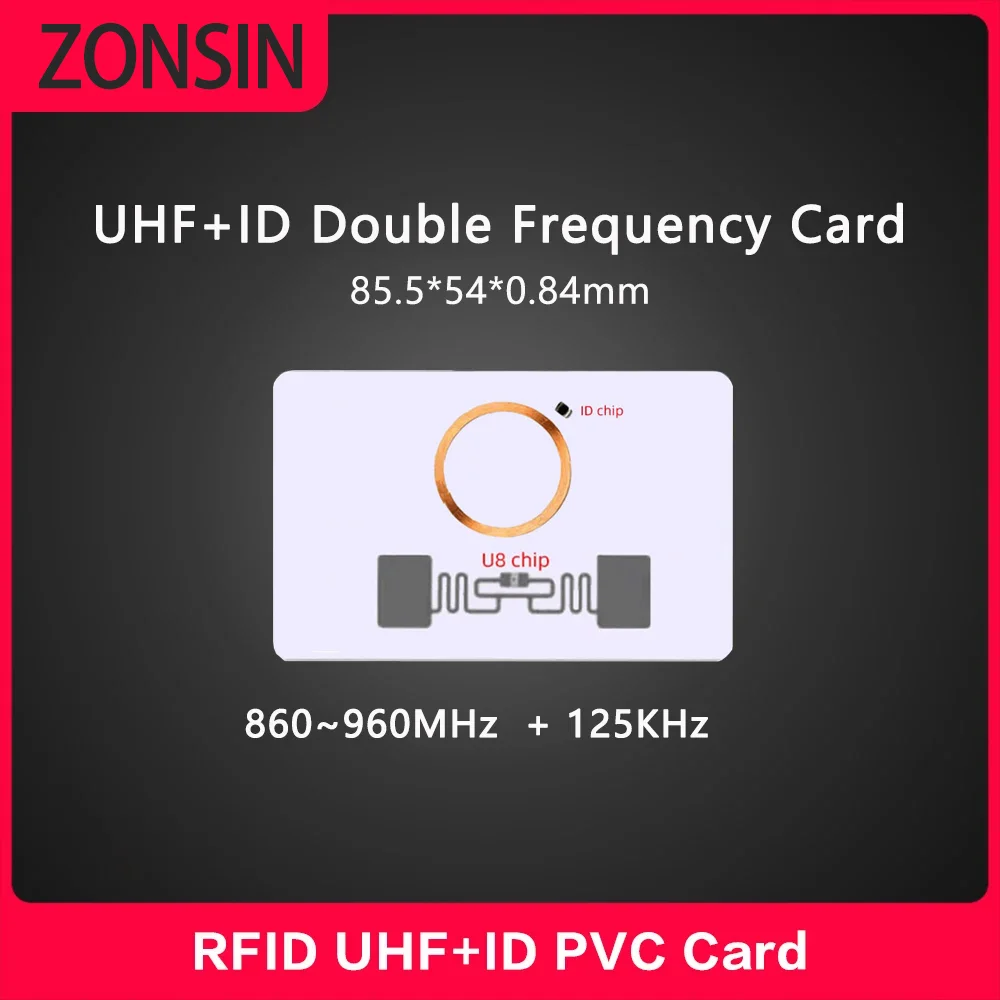

ZONSIN 5 шт. UHF + ID, 915 МГц, 125 кГц, двойная частота, пассивная двойная чиповая карта, рчид, раньше, 9662 + T5577 записываемый чип,
