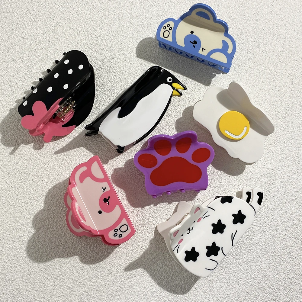 Модный зажим для волос с клубничным медведем котом пингвином заколкой женщин