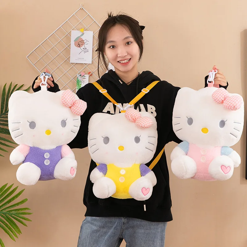 

New Sanrio HelloKitty Kawaii Plush Backpack Stuffed Animals Dolls Toys Cute Plushie Bag Anime Cartoon Kt Shoulder Backpacks Bags