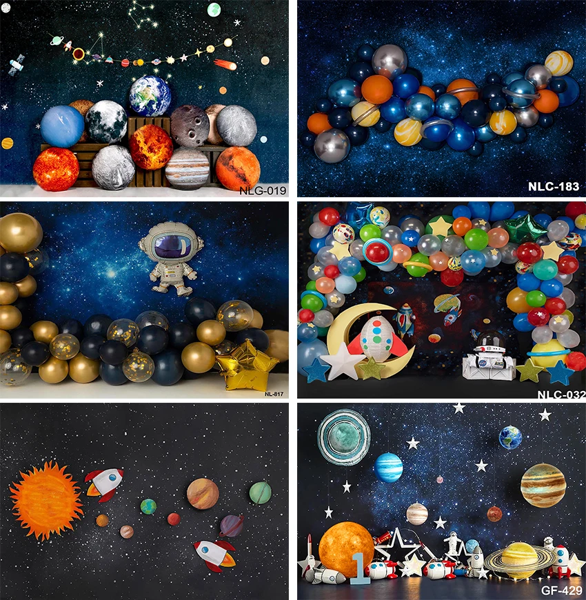 

Starry Sky Universe Earth Space Planet Astronaut Boy Newborn Baby Shower Birthday Backdrop Photography Background Photo Studio