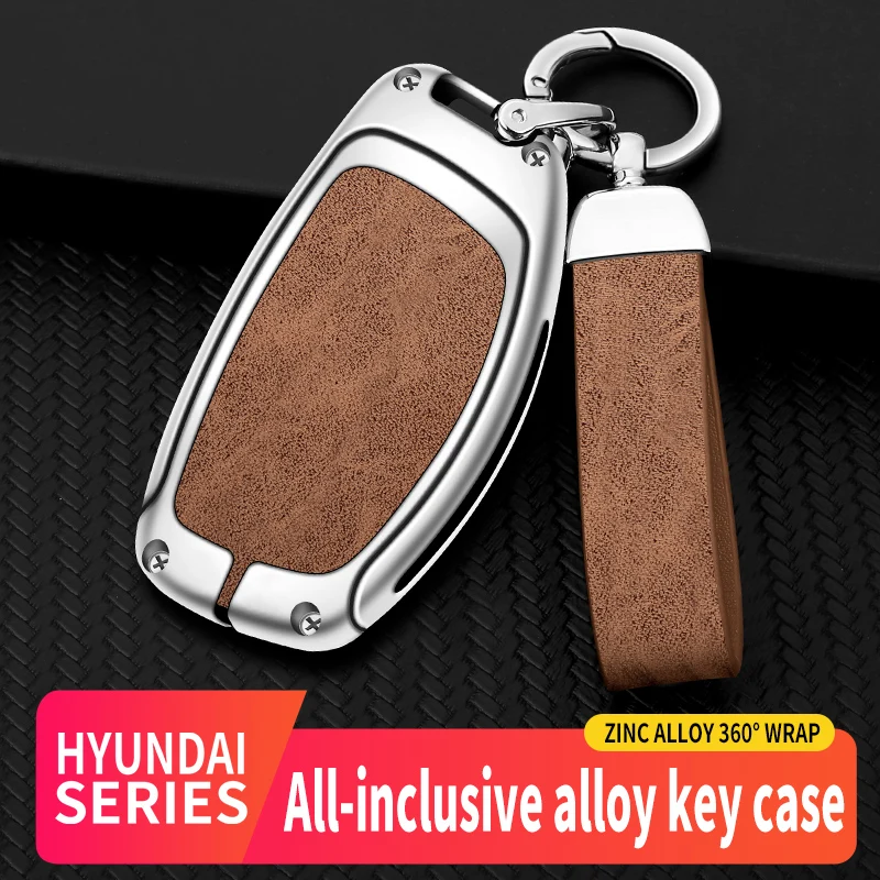 

Alloy And Leather Car Key Case Cover For Hyundai Tucson Sonata Santa Fe Elantra Accent Solaris Verna Ix25 Ix35 I20 I30 I40