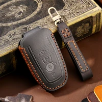 3 4 buttons leather car remote key fob case cover with keychain for ford 2018 2019 mustang explorer edge f 250 car accessories