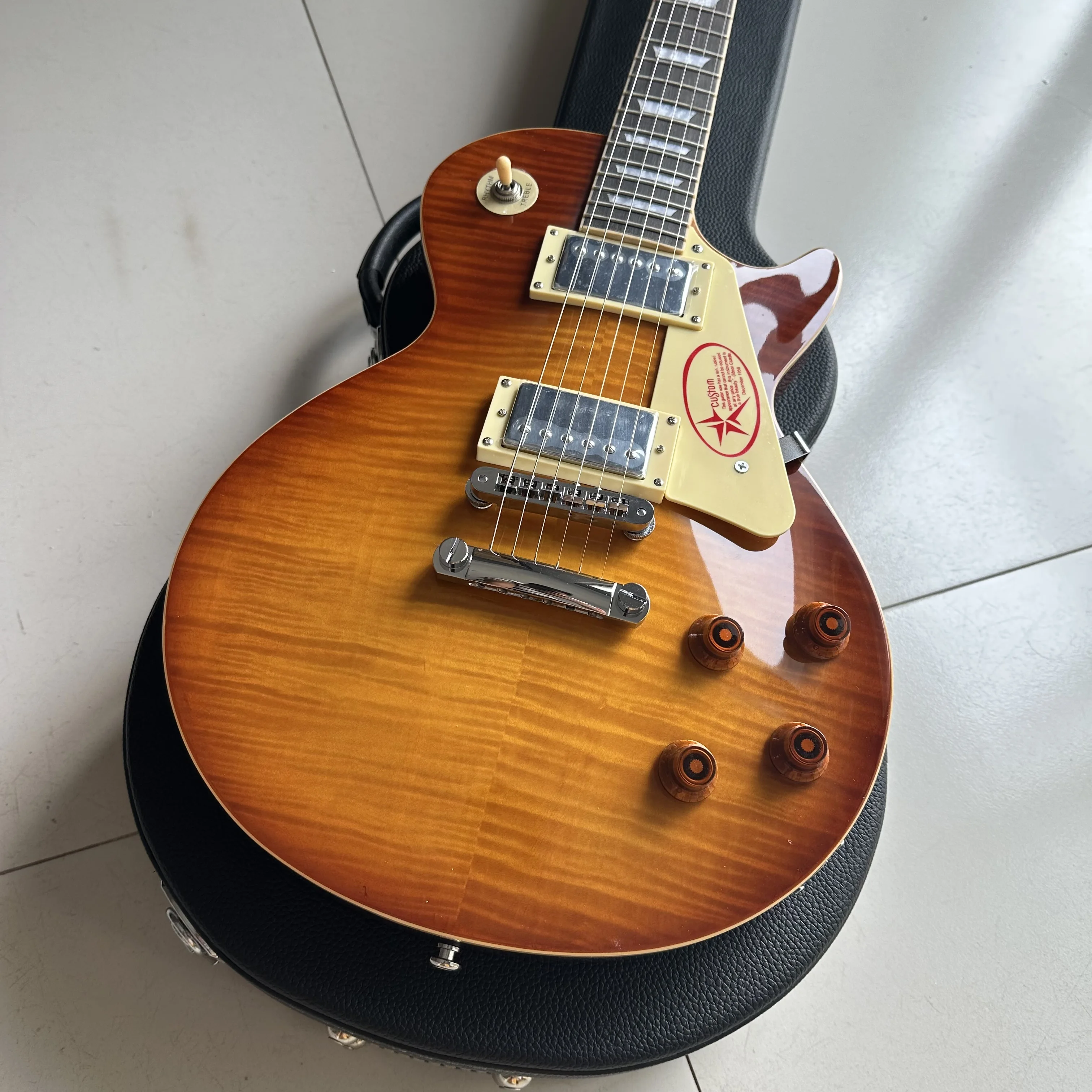 

Wholesale Custom shop 1959 R9 Tiger Flame frets binding electric guitar Standard LP 59 electric guitar HOT! Free delivery