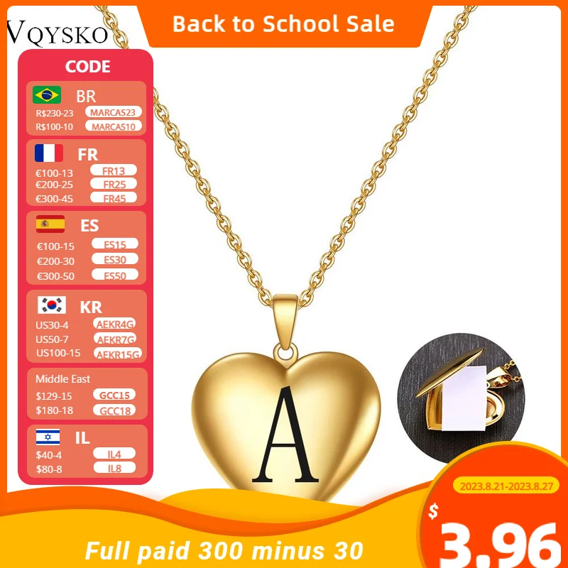 VQYSKO Locket Necklace-Photo Locket Necklace-Heart Locket Pendant Necklace with Picture Inside-Text Engraved Locket Necklace-Gif