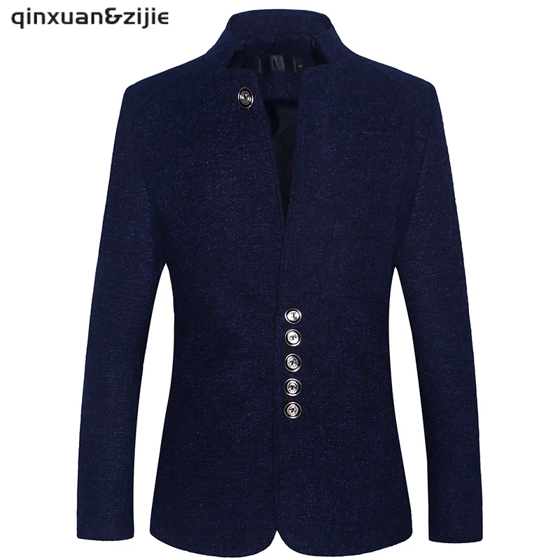 

Men Suit Jacket Casual Formal Style Jacket Solid Color Long Sleeve Stand Collar Single-breasted Plus Size Slim Blazer Coat Top