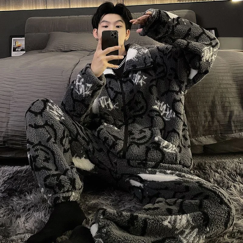 Winter Thicken Warm Flannel Pajamas Sets Newest Men's Long Sleeve Plus Size Pajamas Male Sleepwear Homewear Casual Pyjama Pijama