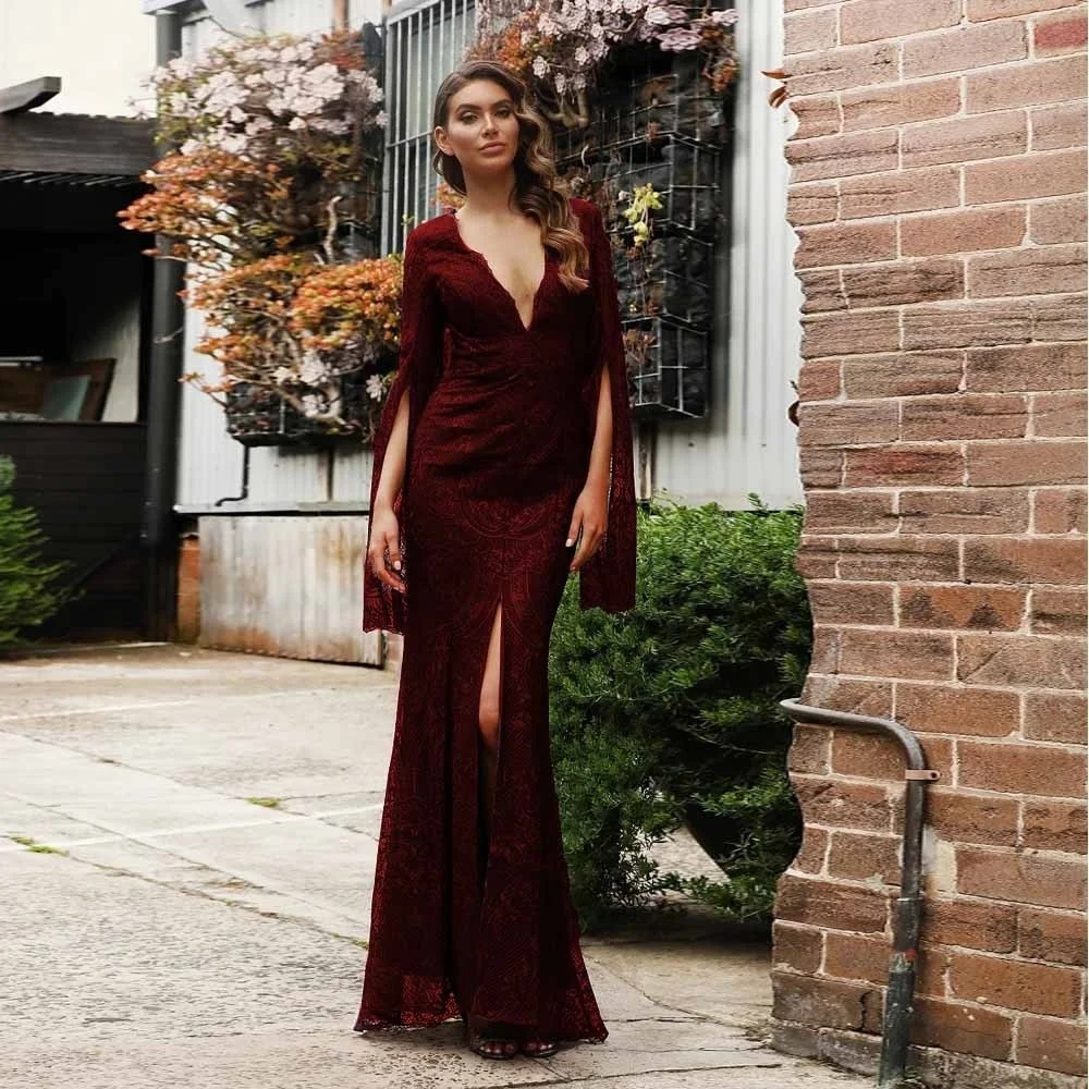 

Casual elegant slim sexy dress,Autumn and Winter Long Sleeve Dress Wedding Bridesmaid Long Dress Temperament Commuter Lace B2023