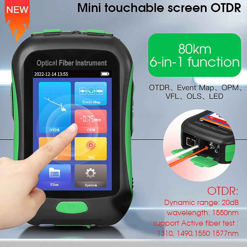 

AUA-16U/A SC UPC/APC OTDR Active Fiber Live Test 1550nm 20dB 80KM Fiber Reflectometer OTDR Touch Screen OPM VFL OLS LED Tester