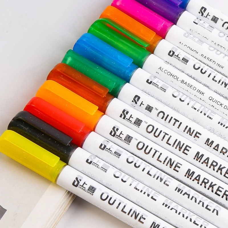 

8/12 Color Double Line Outline Art Pen Marker Pen Sketching Card Making DIY Graffiti Outline Marker Pen Highlighter