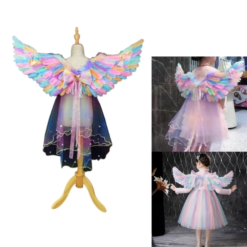 

Накидка с крыльями ангела, набор с бантом, аксессуары для костюма ангела, реквизит для костюма Хэллоуина, косплея, платья ангела для взрослых и детей