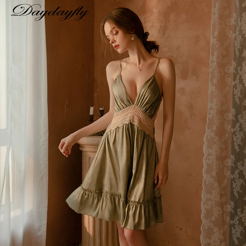

Women Nightdress Sexy Date Night Dress Sling Thong Set Temptation Backless Pijamas Homewear Satin Lingerie Party Club Outfits