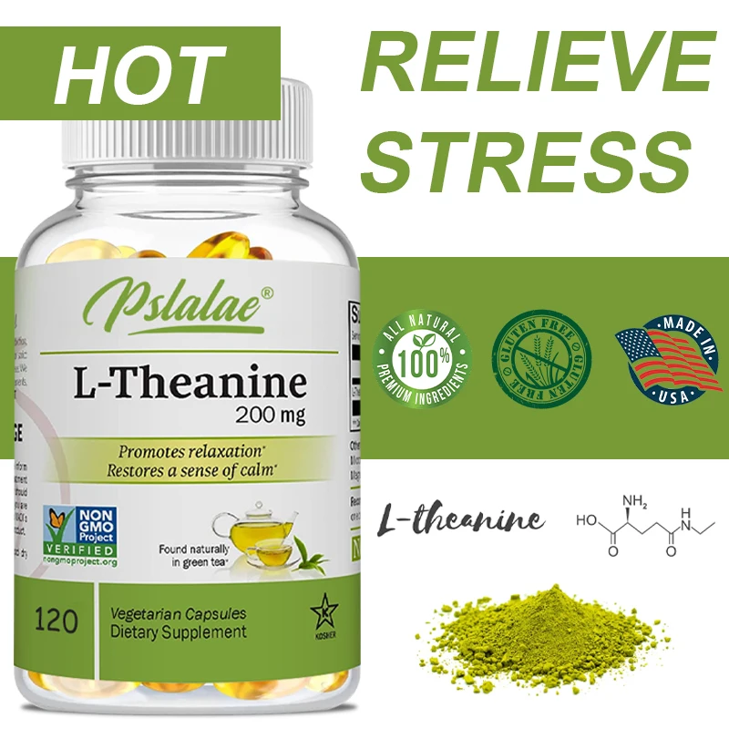 

L-Theanine Capsules 200mg Relieves Stress Supports Healthy Mood & Improves Focus 120 Vegetarian Supplements