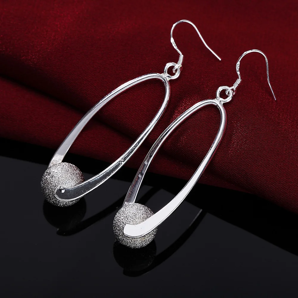 

925 Sterling Silver Frosting Bead Dangle Earrings For Women Wedding Engagement Long Earrings Fashion Party Fine Luxury Jewelry