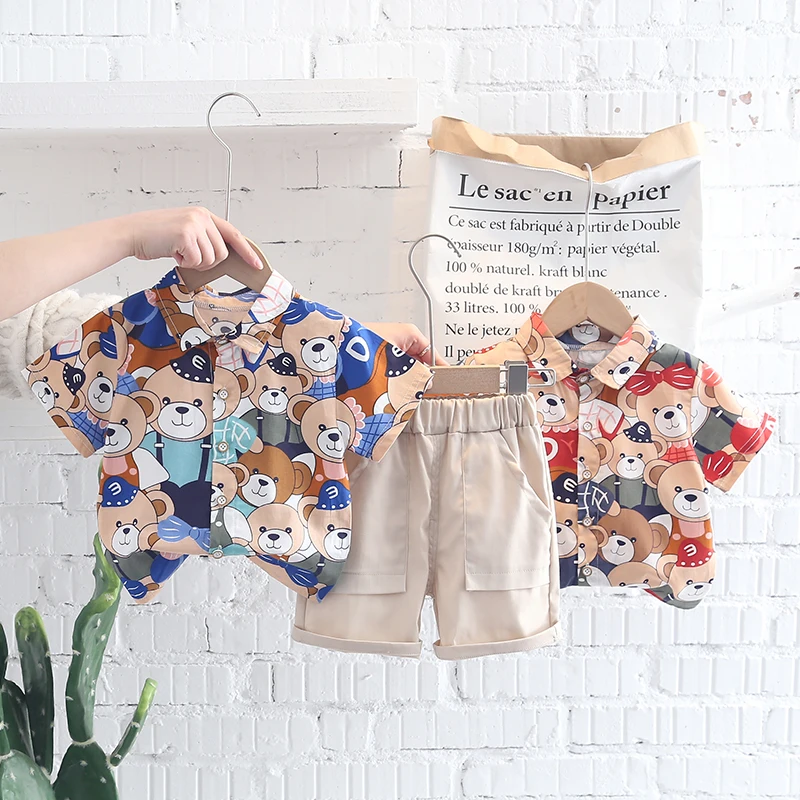 

FLCT- Baby Clothes Toddler Boy Clothes 0-5 - Years Old Summer Short-Sleeved Shorts Suit Baby Printed Shirt Two-Piece Suit