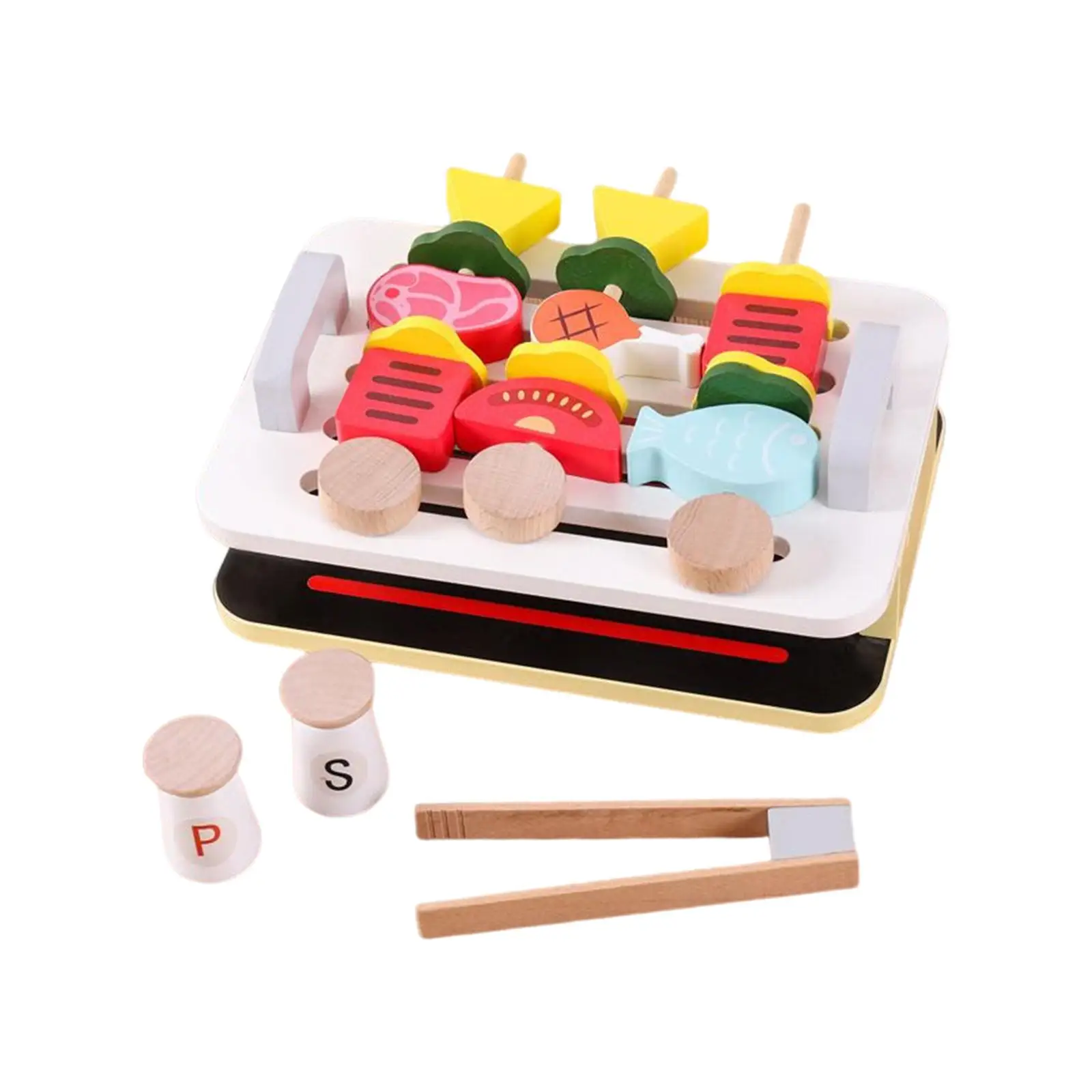 Montessori Grill Wood Toy BBQ Set Indoor Activity Set Kitchen Toys Food Kitchen Toys for Kids Toddlers Girls Boys Holiday Gifts