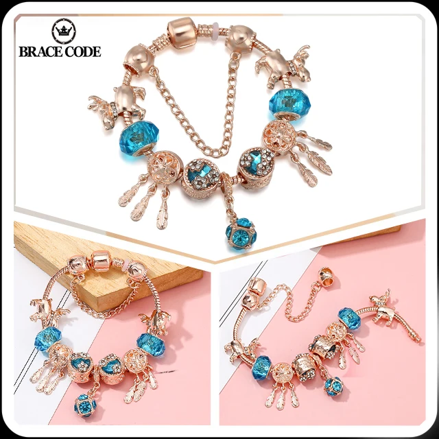 

New Foreign Trade Supply Rose Gold Tassel Charm Women Bracelet DIY Blue Crystal Boutique Brand Ladies Bracelet Gift Direct Sale