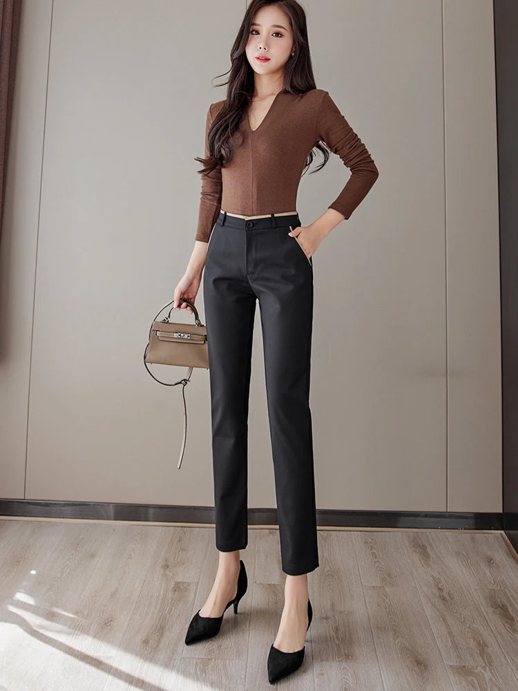 Брюки-карандаш для женщин повседневная рабочая одежда с высокой талией женские