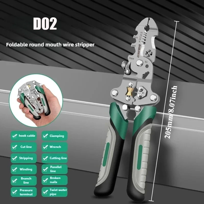 

Многофункциональные электрические клещи: складной обжимной инструмент, стриппер для зачистки кабеля, кусачки для проводов, инструмент для снятия изоляции, обжимные клещи для прессования и зачистки проводов.