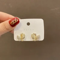 2022 korean fashion simple gold micro inlaid zircon butterfly stud earrings for womens jewelry wedding party gifts