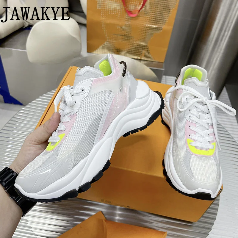 

Кроссовки женские на шнуровке, дышащие сетчатые, высокая подошва, повседневные, плоская подошва, беговые кроссовки, популярный бренд