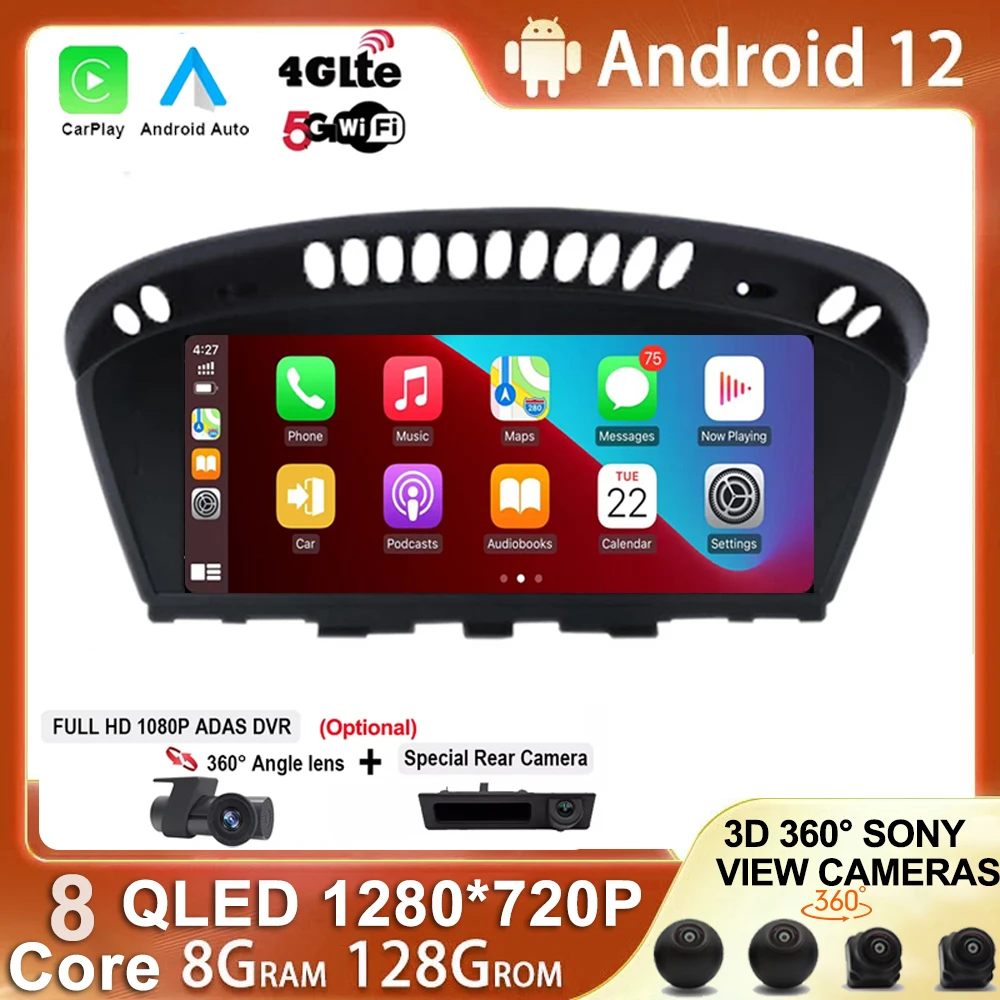 

8.8 Inch Wireless CarPlay Android 12 Autoradio IPS Screen & For BMW 5 Series E60 E61 E63 E64 E92 2005 - 2012 CCC CIC Nav