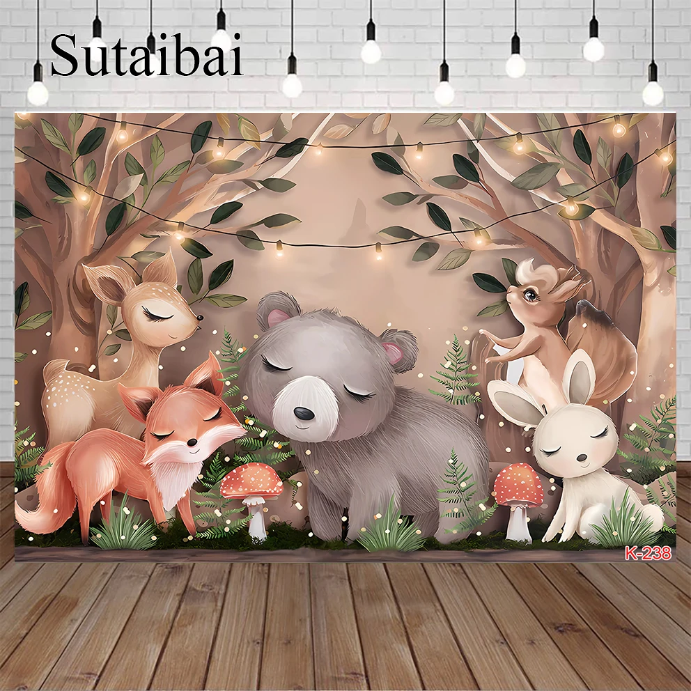 

Animals Newborn Baby Shower Photo Background Woodland Party Decoration Banner Fox Bear Backdrop for Photography Studio