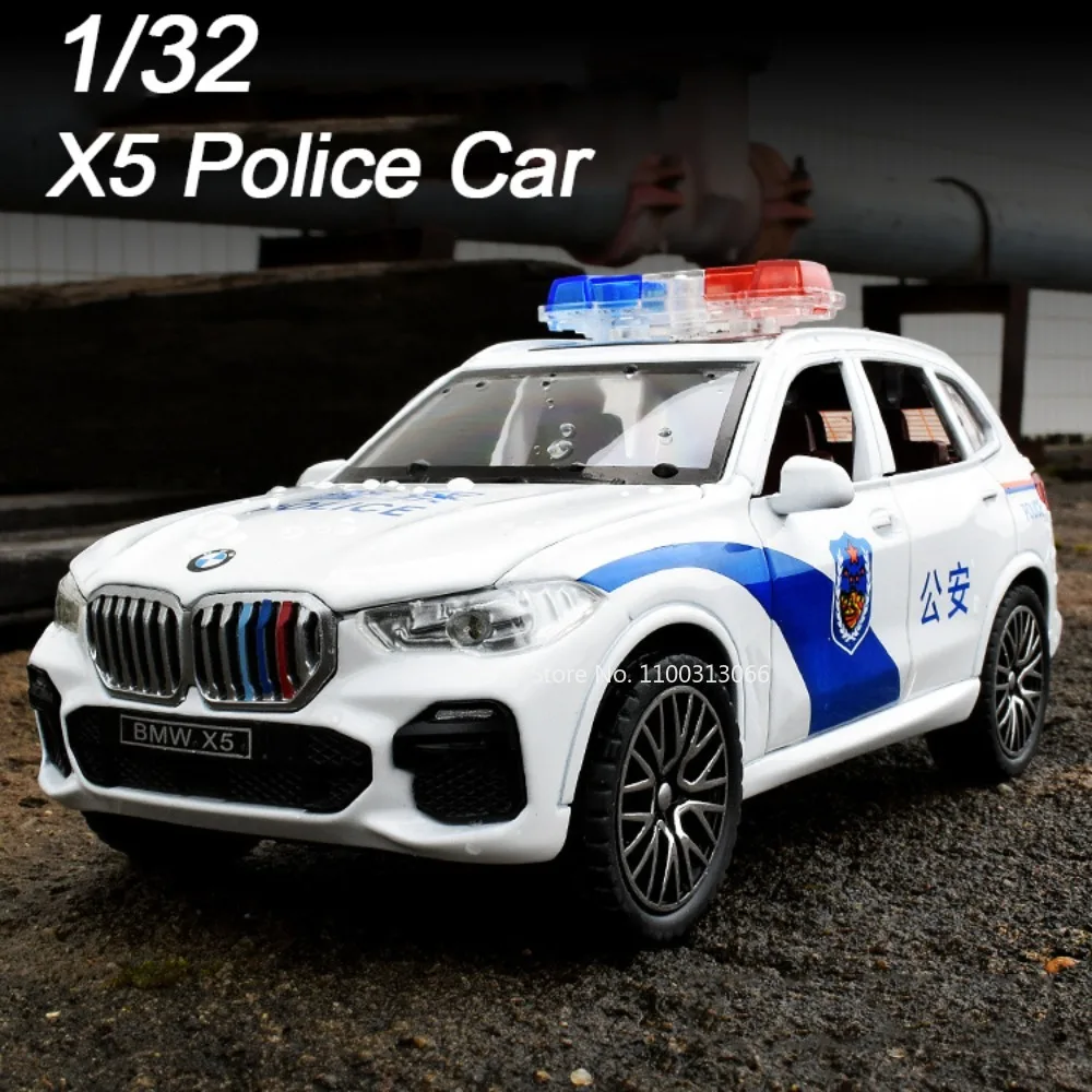 

1/32 X5 Police Car Diecast Model Toy Simulation Alloy Police-Car Models Sound Light Pull Back Model Vehicle Toys for Boy Gifts