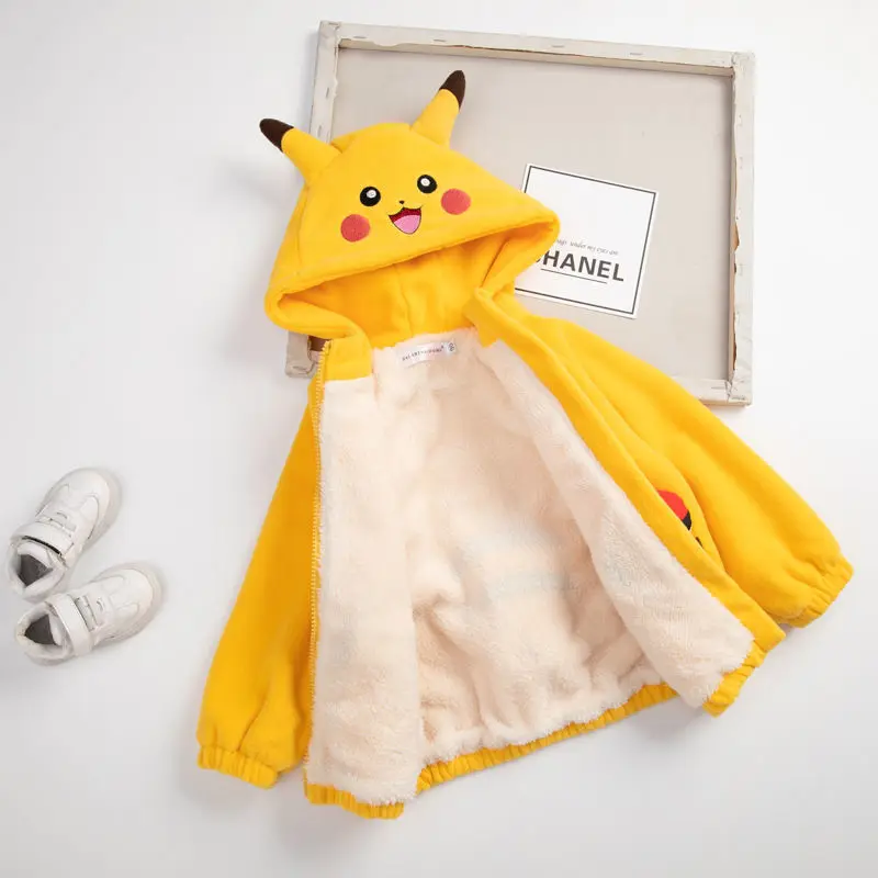 

Pokemon Pikachu Hoodies For Boys Girls Kids Fleece-Lined Thickened Hooded Sweatshirt Zipper Coat Autumn and Winter Cute Warm Top