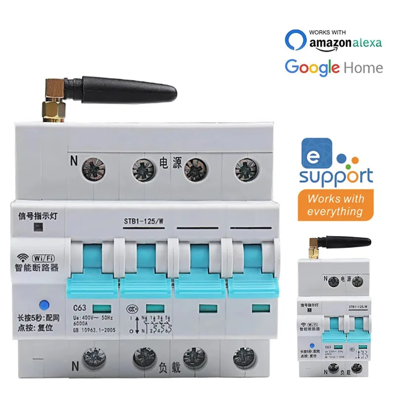 

Wifi Smart Circuit Breaker 1P/2P/3P/4P Switch Surge Protector 16A/32A/40A/80A Wireless Remote Control Ewelink Alexa Google Home