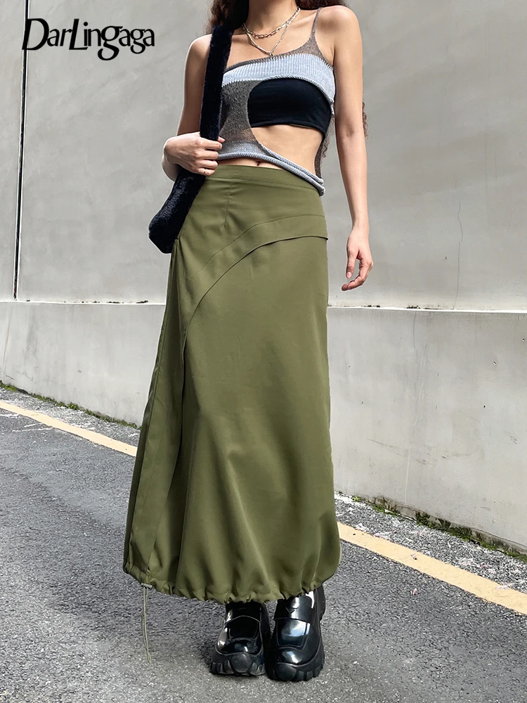 

Асимметричная модная длинная юбка-карго Darlingaga Y2K в стиле ретро, уличная одежда, Женская юбка с вышивкой