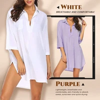 2022 european and american summer new womens shirts deep v neck solid color beach sunscreen swimsuit blouse undershirt missing
