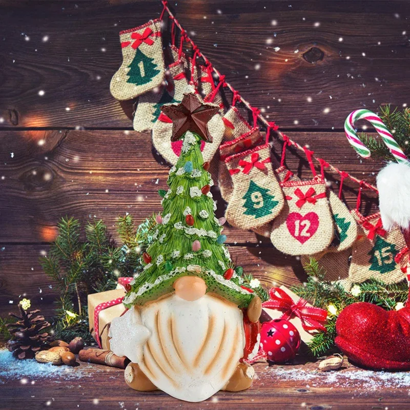 

Christmas Decorations Gnomes Statues Cute Fall Gnomes Decor Resin Christmas Tree's Hat Gnome Figurine Desktop Decor