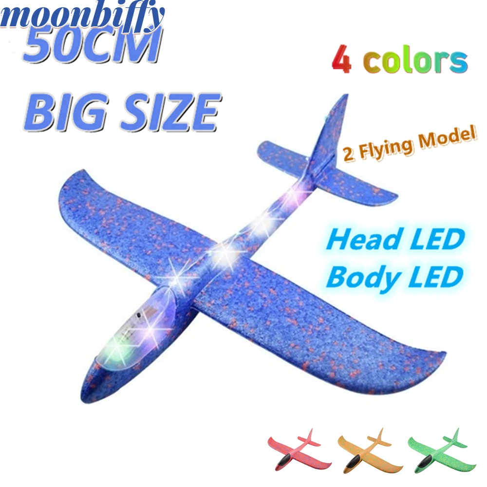 

50CM Big Foam Plane Flying Glider Toy With LED Light Hand Throw Airplane Outdoor Game Aircraft Model Toys for Children Boys Gift