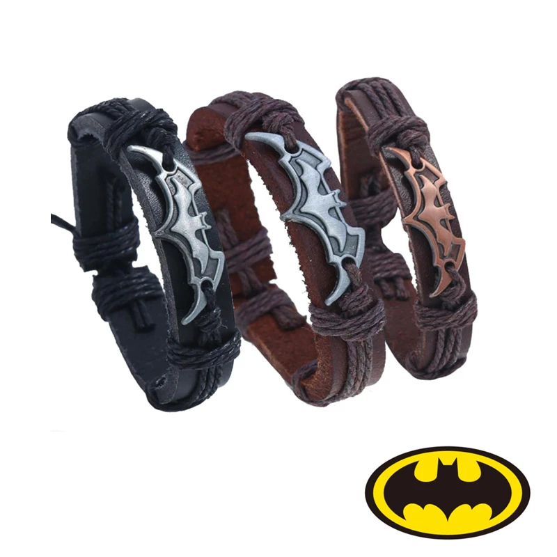 

Anime Figure Batman Vintage Black Leather Bracelet Men's Women's Clothing Accessories Kids Toys Birthday Gifts