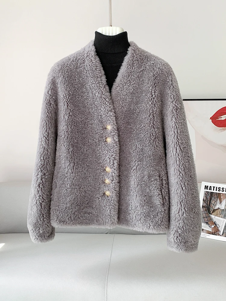 Новая флисовая меховая верхняя одежда Haining женское короткое пальто с v-образным