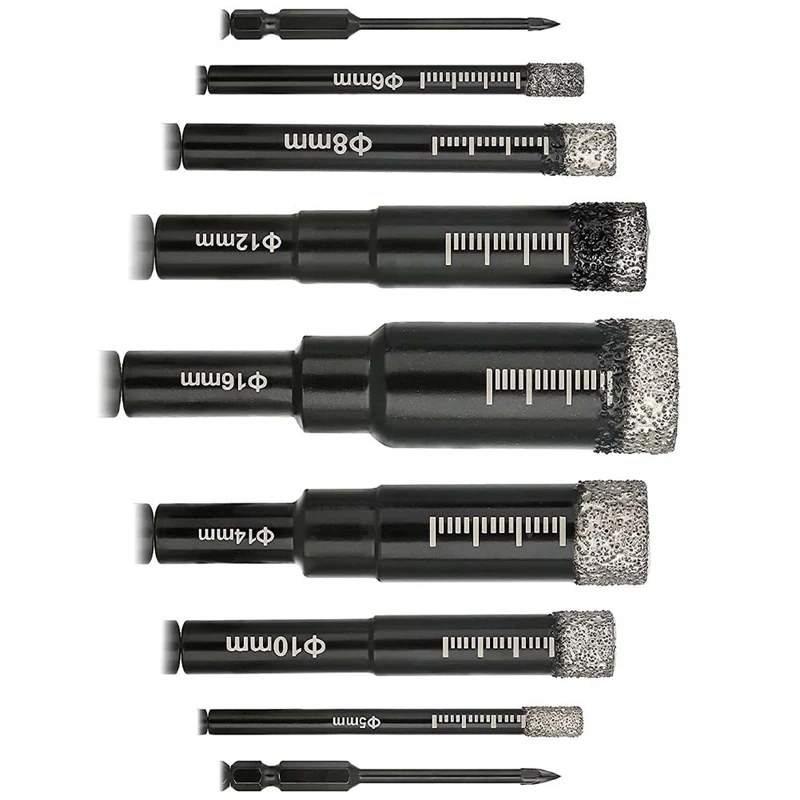 

Набор из 7 алмазных сверл и 2 сверл для бетона, сверла для плитки с круглым хвостовиком для стекла, гранита, керамики