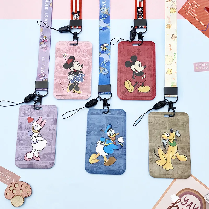 

Disney Cute Mickey Minnie Goofy Toddler Pickup Card Sleeve with Lanyard Student Campus Access Bus Protective Sleeve