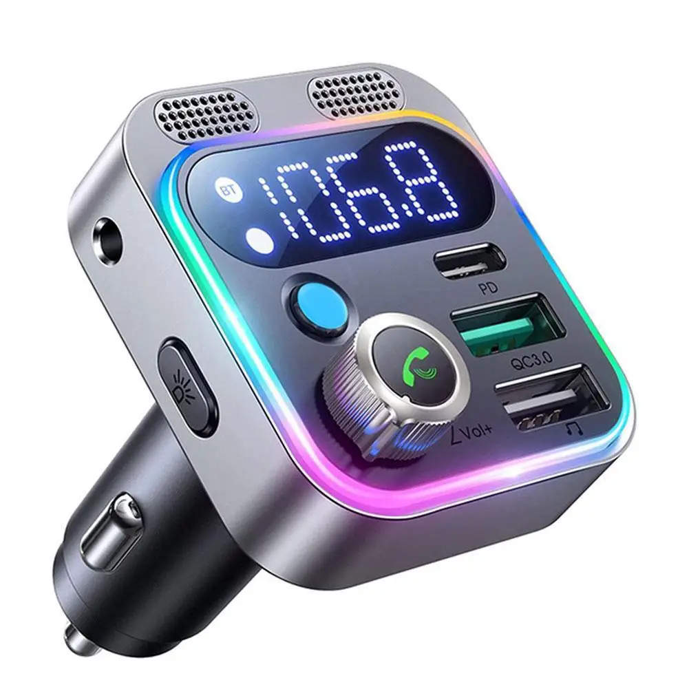 

Bluetooth FM-передатчик для автомобильного радио с двумя микрофонами 48 Вт PD и QC3.0, адаптер для быстрой зарядки Bluetooth, автомобильное зарядное устройство ﻿