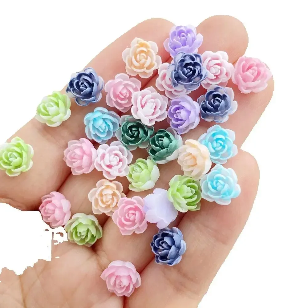 50pcs Resin Cute Colorful 9mm Rose Flower Gem Flatback Stone Applique DIY Home Figurine Scrapbook for Nail Craft Accessory